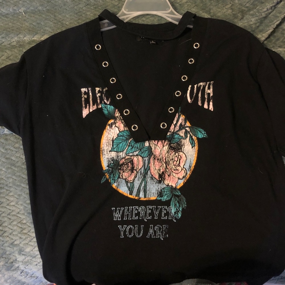 black tee with front cutout